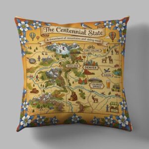 DECOPOW Capa de almofada vintage com mapa do Colorado - Capa de almofada retrô Centennial State Where Mountains & Skiing Meet 18 x 18 (Cervejas)