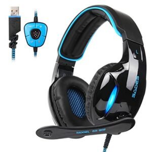 SADES SA902 7.1 USB Surround Sound Fones de ouvido para jogos Over-Ear com microfone luz LED (CDs)