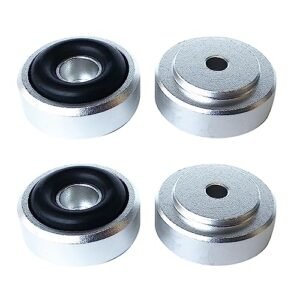 MOOKEENONE 4 peças de liga de alumínio de 20 mm para alto-falantes de isolamento com anéis de borracha antiderrapantes, protetores de piso, almofada de amortecimento e pés para toca-discos (Equipamentos)