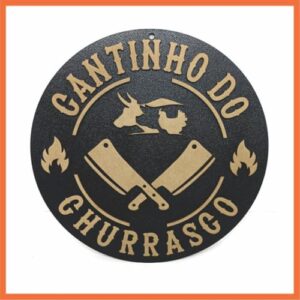 Placa Quadro Cantinho do Churrasco Redondo em Relevo Preto Área Gourmet Churrasqueira (Cervejas)