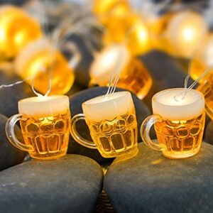 PETRISTRIKE Luzes de decoração de festa de Natal, luzes LED operadas por USB e bateria com temporizador remoto, 15 LEDs de caneca de cerveja, cordão de luzes de Natal para decoração de árvore de Natal (Cervejas)