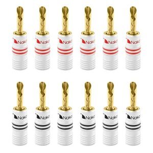 Nakamichi Série Excel Plugue Banana BFA Ouro 24k 12-18 AWG 4mm p/Caixa Som Amplificador Hi-Fi AV Home Theater Cabo Áudio Conector Parafuso, 12 Peças (6 Pares) (Equipamentos)