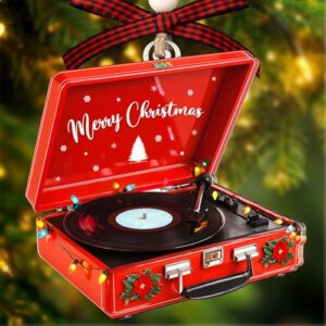 Ornamento de toca-discos - Enfeites de Natal de disco de vinil - Música para professores de música, amantes - Enfeites de Natal de vinil plano 2D 2025 (Discos de Vinil)