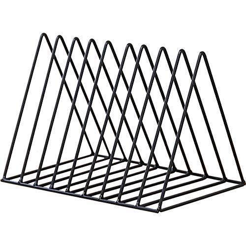Suporte de disco de vinil de metal preto, suporte vertical para toca-discos, organizador de arquivos para mesa, classificadores de arquivos de mesa, organizador de papel e suporte de disco, suporte de (Discos de Vinil)