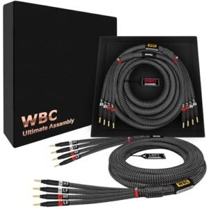 WORLDS BEST CABLES 12 pés Ultimate - 12 AWG - Ultra-Pure OFC - Cabo de alto-falante audiófilo HiFi Bi-Amp premium par com plugues banana dourado Eminence e jaqueta de tweed de carbono (Equipamentos)