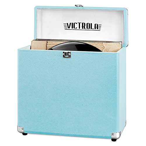 Victrola Colecionador – Estojo de armazenamento de discos – comporta mais de 30 discos de vinil para toca-discos, ferragens resistentes, dobradiças e cantos de metal inteligentes, portátil com alça de (Discos de Vinil)