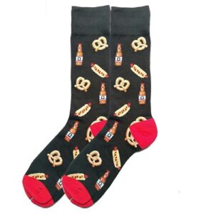 Meias masculinas divertidas com estampa de cerveja e bebidas, presentes para amantes de bebidas, Preto/Red-beer-cookies-hot dog, Tamanho Único (Cervejas)