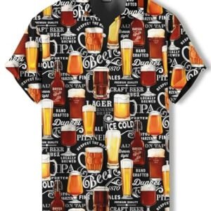 DADDYLOCO Camisa masculina havaiana de botão, estampa engraçada de burro, roupa de praia casual de manga curta, Cerveja-20, XXG (Cervejas)
