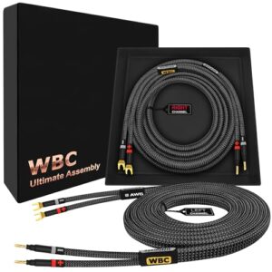 WORLDS BEST CABLES Cabo de alto-falante audiófilo HiFi premium 8 AWG - OFC ultra puro - Par de cabos para alto-falantes Eminence Gold Banana (x2) e Spade (x2) e revestimento de tweed de carbono (Equipamentos)