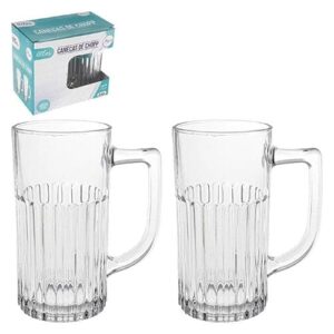 Canecas de Chopp em Vidro Transparente 350ml 13cm Altura x 6cm Largura Conjunto com 2 Peças beber texturizada desing moderno (Cervejas)