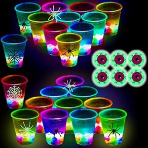 (Flash Color) The Halloween Glow in The Dark Beer Pong Set-Light up Beer Pong Cups for Indoor Outdoor Nighttime Competitive Fun,22 Glowing Cups, 6 Balls- Party Game (Cervejas)
