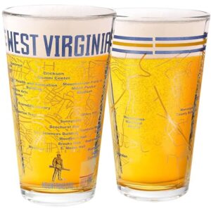 Greenline Goods Conjunto de 2 copos de cerveja da West Virginia University - Logotipo e mapa do campus de montanhistas coloridos - Ideia de presente de montanhistas WVU para graduados e ex-alunos - (Cervejas)