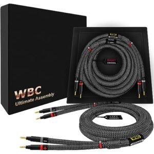 WORLDS BEST CABLES Cabo de alto-falante audiófilo HiFi premium de 25 pés - 9 AWG - OFC ultra puro - par com plugues banana dourados Eminence e jaqueta de tweed de carbono (Equipamentos)