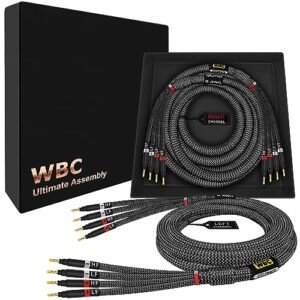 WORLDS BEST CABLES 12 pés Ultimate - 9 AWG - Ultra-Pure OFC - Cabo de alto-falante audiófilo HiFi Bi-Amp extra premium par com plugues banana dourado Eminence e jaqueta de tweed de carbono (Equipamentos)