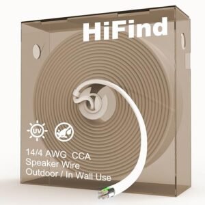 HiFind Fio de alto-falante externo AWG calibre 14/4 a granel 300 pés com caixa de puxar fácil, LLDPE resistente a UV Baixa Tensão CCA 4 Condutores, CL2 Enterro na Parede para Home Theater, Áudio de (Equipamentos)