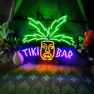 FINEON Placa De Neon De Vidro Real Tiki Bar Estrutura De Metal 42X32Cm Decoração Luz Cerveja Bar Pub Garagem Sala (Cervejas)