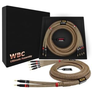 WORLDS BEST CABLES 20 pés Ultimate - 9 AWG - Ultra-Pure OFC - Cabo de alto-falante audiófilo HiFi Bi-Wire Premium par com plugues banana dourado Eminence e jaqueta TnBrwn Tweed (Equipamentos)
