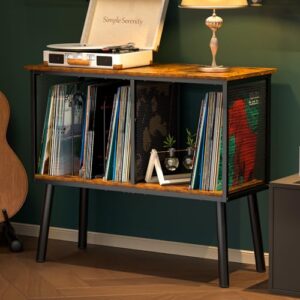 Suporte para toca-discos com divisor ajustável, suporte de armazenamento de vinil de até 200 álbuns, grande mesa de toca-discos de meados do século, suporte de vinil para mesa giratória para quarto e (Discos de Vinil)