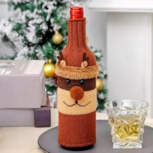 Capa de garrafa de champanhe de vinho de Natal, manga de malha, ambiente festivo para decoração de Natal (rena) (Vinhos)