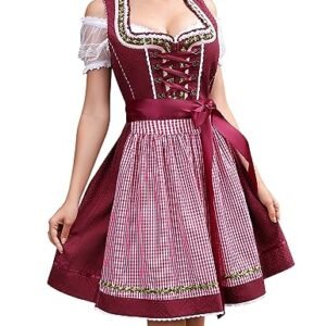 Clearlove Vestido de fantasia feminino Oktoberfest Dirndl vestidos femininos de cerveja alemã roupa para carnaval, vinho, G, Borgonha, G (Cervejas)