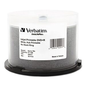 Verbatim DVD+R 4,7 GB 16X DataLifePlus Branco Inkjet Printable, Hub Printable - 50pk Spindle - 94917, Branco (CDs)