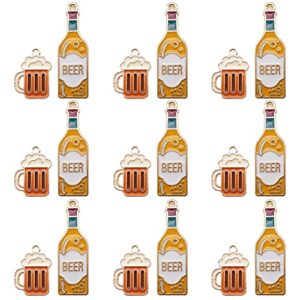 WAY DENG 20 peças sortidas esmaltadas garrafa de cerveja pingente pingente de liga de álcool tom dourado pingente pingente pingente de pulseira brinco joias artesanato DIY, Esmalte, Sem Pedra Preciosa (Cervejas)