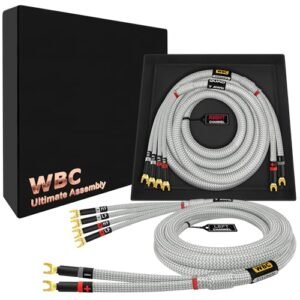 WORLDS BEST CABLES 10 pés Ultimate - 7 AWG - Ultra-Pure OFC - Cabo de alto-falante audiófilo HiFi HiFi extra premium par com plugues espada dourada Eminence e jaqueta de tweed prata (Equipamentos)
