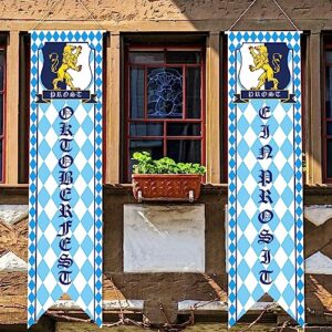 Decorações Oktoberfest - Faixa de fundo com placa Oktoberfest, bandeira de cheque bávara, sinal de boas-vindas, branco e azul, para festa temática alemã, festival de cerveja Oktoberfest, suprimentos (Cervejas)