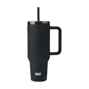 BUILT Copo ondulado de 1,134 g, preto, de aço inoxidável isolado a vácuo de parede dupla com tampa Tritan dobrável, beba através de canudo ou bico, livre de BPA (CDs)