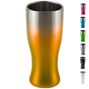 Copo Térmico Cerveja Inox 450 ml - Gelada 4 horas, Parede Dupla Isolamento, Base Emborrachada (Laranja) (Cervejas)