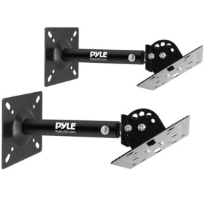Suporte de parede para alto-falante - Suporte de montagem de alto-falante preto com inclinação giratória ajustável, braço telescópico retrátil - Alto-falantes satélite para estante de livros - Pyle PSTNDC31 (par) (Equipamentos)