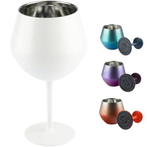 Taça Térmica Inox 2 em 1 Vinho Gin Drinks Cerveja 414ml Copo Térmico Haste Removível Aço Inoxidável Conserva Bebidas Geladas Isolamento Térmico Parede Dupla Cocktail Coquetel (BRANCA) (Cervejas)