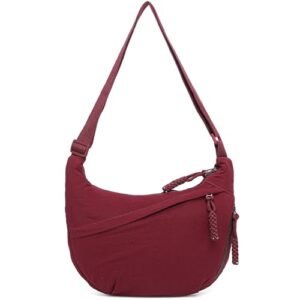 Sanxiner Bolsa tiracolo crescente feminina, bolsa Hobo de nylon folgada, bolsa de ombro espaçosa, bolsa tiracolo, 1 vinho tinto (Vinhos)