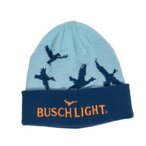 Calhoun Gorro de malha leve Busch – Chapéu de inverno azul claro e azul-marinho com design de pato voador (Cervejas)