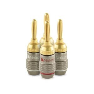Nakamichi Série Excel FanLock Conector Banana 4 mm Banhado a Ouro 24k, Para Cabos 10–18 AWG, Alto-Falantes, Amplificadores, Hi-Fi, Estéreo e Home Theater, Conector Rápido, 4 Peças (2-Pares) (Equipamentos)