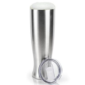 MASON FORGE | Copo de cerveja isolado de aço inoxidável | Parede dupla isolada a vácuo | Sem suor e condensação | Bebidas quentes ou frias | Vidro estilo Pilsner | Bomba de cerveja de 850 g (Cervejas)