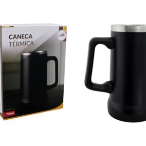 Caneca Térmica de Cerveja com Parede Dupla, 740ml, Alça Ergonômica, Acabamento Premium, 14cm Altura (Preto) (Cervejas)