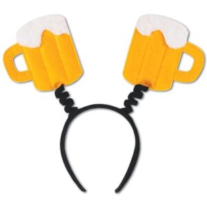 Beistle Caneca de cerveja Boppers Headband, Oktoberfest e Dia de São Patrício acessório de fantasia com canecas de tecido na faixa de cabeça, roupa de festa divertida para celebrações temáticas alemãs (Cervejas)