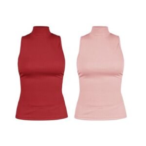 Kit 2 Camisetas Malha Canelada Sem Manga Rosa Claro e Vinho P (Vinhos)