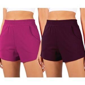 Short Moletinho Feminino Sem Fio Kit 2 Tamanho Único Cós com Elástico Cores Variadas com Bolsos Funcionais (Rosa Choque e Vinho, P) (Vinhos)