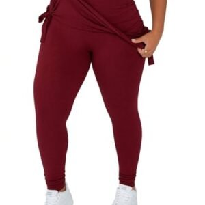 Kit 2 Calça Legging Feminina Saia Tapa Bumbum Suplex Lisa Fitness Tecido - Vinho e Rosa - M (Vinhos)