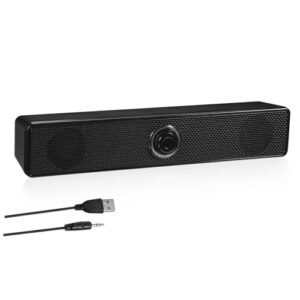HOMSFOU Sistema de alto-falante com fio Sound Bar 2.0 com subwoofer para dispositivos móveis de TV, PC, sistema de som surround pequeno, áudio estéreo transparente (Equipamentos)