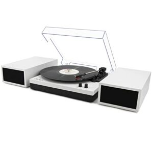 LP&No.1 Conjunto de toca-discos moderno com par de alto-falantes de estante com alimentação dupla, pré-amplificador de fono, acionamento por correia, 3 velocidades, entrada sem fio, transmissão de (Equipamentos)