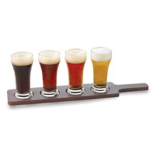 Libbey Conjunto de 4 peças de vidro para voo de cerveja Craft Brews com porta de madeira (Cervejas)