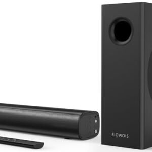 RIOWOIS Barras de som para Smart TV com subwoofer, barra de som com subwoofer artesanal de 10 cm, conexão Bluetooth/óptica/AUX, graves profundos/barra de som compacta para TV (Equipamentos)