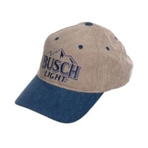 Calhoun Boné de beisebol de veludo cotelê leve Busch – Boné snapback oficialmente licenciado para homens e mulheres | Vintage dois tons ajustável estilo caminhoneiro bronzeado/azul (Cervejas)