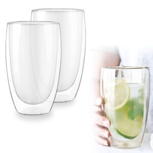 Kit Copo Parede Dupla Camada 450ml Vidro Duplo Borossilicato Transparente Grande Suco Refrigerante Chopp Cerveja Café Chá Isolante Térmico (1,2,3,4,5 ou 6un) (02) (Cervejas)