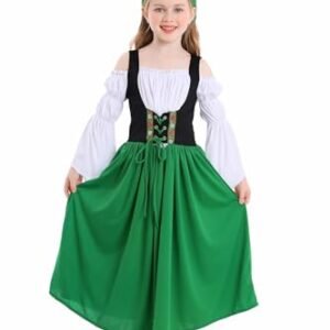 XSDZSWQY Fantasia infantil Oktoberfest de cerveja tradicional bávara alemã Dirndl vestido longo para meninas fantasias de festa (verde, grande) (Cervejas)