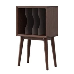 AOKLEY Suporte para toca-discos, suporte para toca-discos com divisória de vidro removível, mesa de armazenamento de discos de vinil com pernas de madeira maciça para sala de estar, suporte de disco de quarto (Equipamentos)