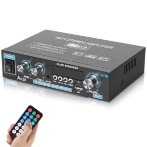 Amplificador de Som, 90W + 90W Mini Amplificador Digital, Amplificador de Alta Potência de 2 Canais, Suporte para Cartão TF, Interface AUX, Disco U e Reprodução de MP3, Suporte para Ligação Bluetooth (Equipamentos)